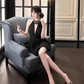 Birthday dress high-end party dress high-end niche exquisite black halter dress R1795