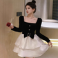 Birthday dress high-end Hepburn style dress high-end niche toast dress square collar dress R1798