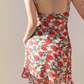 French sexy backless waist slim rose print retro suspender long dress holiday dress R2803