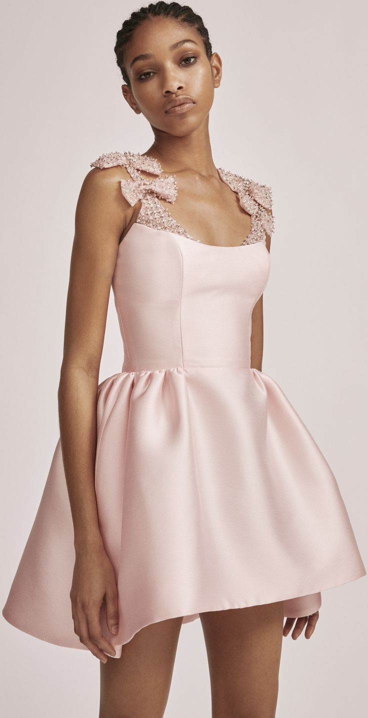 Pink Satin Smooth Strap Waist Irregular Hem Short Skirt Homecoming Dress R3701