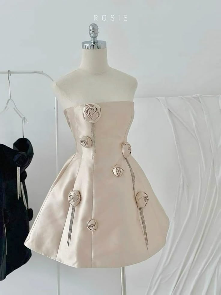 Champagne Satin Tube Top 3D Flower Slim Princess Tutu Skirt homecoming dress R2574