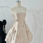 Champagne Satin Tube Top 3D Flower Slim Princess Tutu Skirt homecoming dress R2574