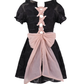 Dark night elf design lace-up back bow dress for women with slim waist A-line short skirt R0091