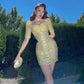 Retro light yellow waist slimming hip sexy short skirt homecoming dress R3063