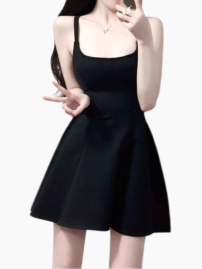 2025 summer new black high-end Hepburn style waist temperament suspender dress R0904