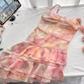 French style fairy beach dress ruffle irregular dress R2112
