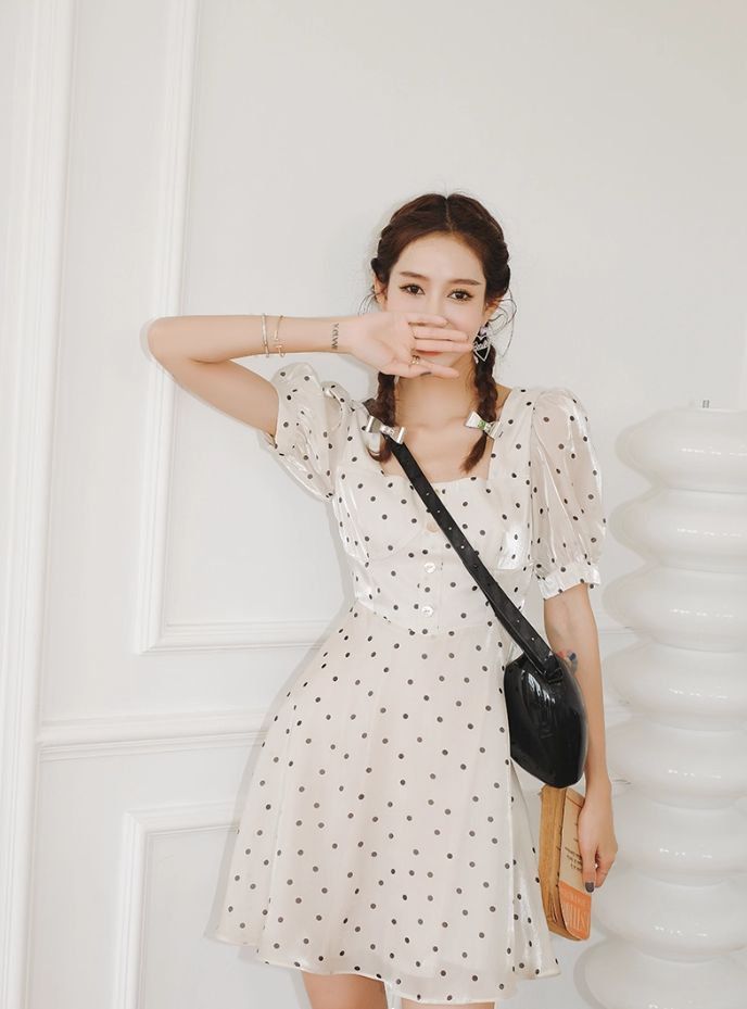 Summer French skirt for women petite white waist chiffon polka dot dress summer skirt R3459
