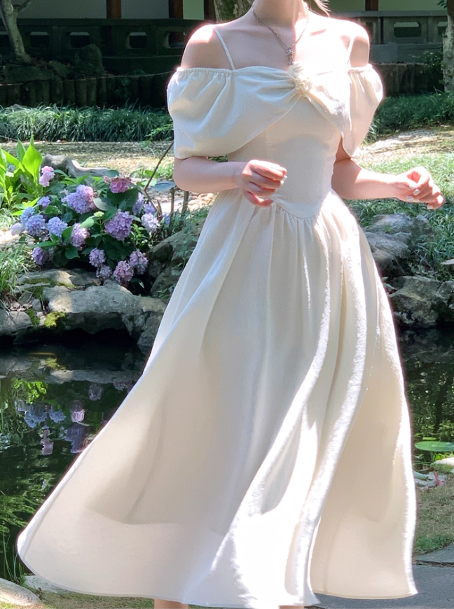 White suspender skirt French elegant girl dress new style R4992