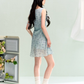 Swing collar playful floral tie dress summer design chiffon short skirt R3322