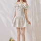 Tea pure cotton striped print pleated waist one-shoulder dress R5213