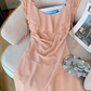 French ruffled large U-neck dress for women new style pleated gentle style short A-line skirt R4032