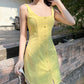 Yellow vest waist slim fit A-line short skirt homecoming dress R3916