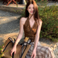 Fairy temperament outfit a complete set of halter neck small vest plaid large swing skirt two-piece suit R1705