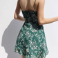 French retro green floral dress looks slim with ruffled edge suspender dress R2868
