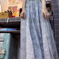 Blue lace tube top dress 2025 new beautiful waist a-line long skirt R0675