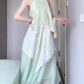 Green sleeveless halter dress irregular gentle temperament loose beach dress R0705
