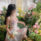 Beautiful printed suspender dress for summer unique and beautiful waist slimming princess dress R4213