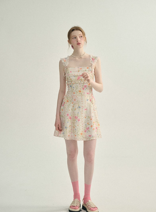 French seaside dress short skirt suspender skirt floral skirt R2759