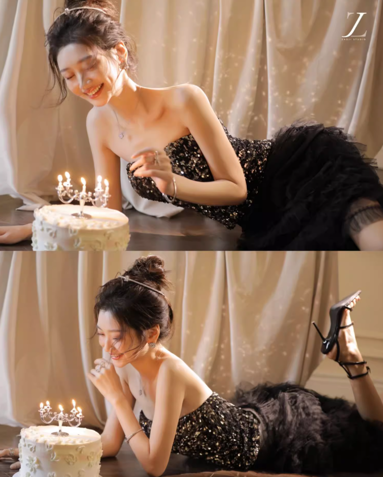 Birthday party small dress skirt high-end niche temperament sequin tube top dress two-piece suit R1783