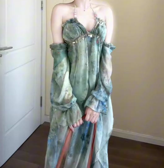 Irregular smudged halter neck dress gentle temperament beautiful beach dress R0737