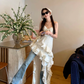 Fairy dress pure desire style irregular holiday suspender skirt floral cake skirt R1710