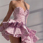 Pink Polka Dot Tube Top Waist Pleated Cake Skirt Homecoming Dress R3545