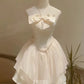 White suspender bow A-line slim skirt homecoming dress R2575