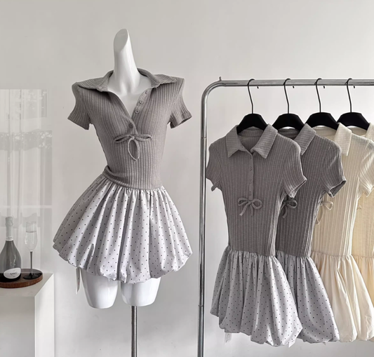 Ballet style French dress 2025 new knitted patchwork short skirt puffy skirt R2050