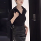 Large size French pure sexy black shirt intellectual style sister hip skirt suit R1837