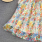 Beach vacation floral suspender skirt fashionable waist slim backless a-line printed chiffon dress R0331