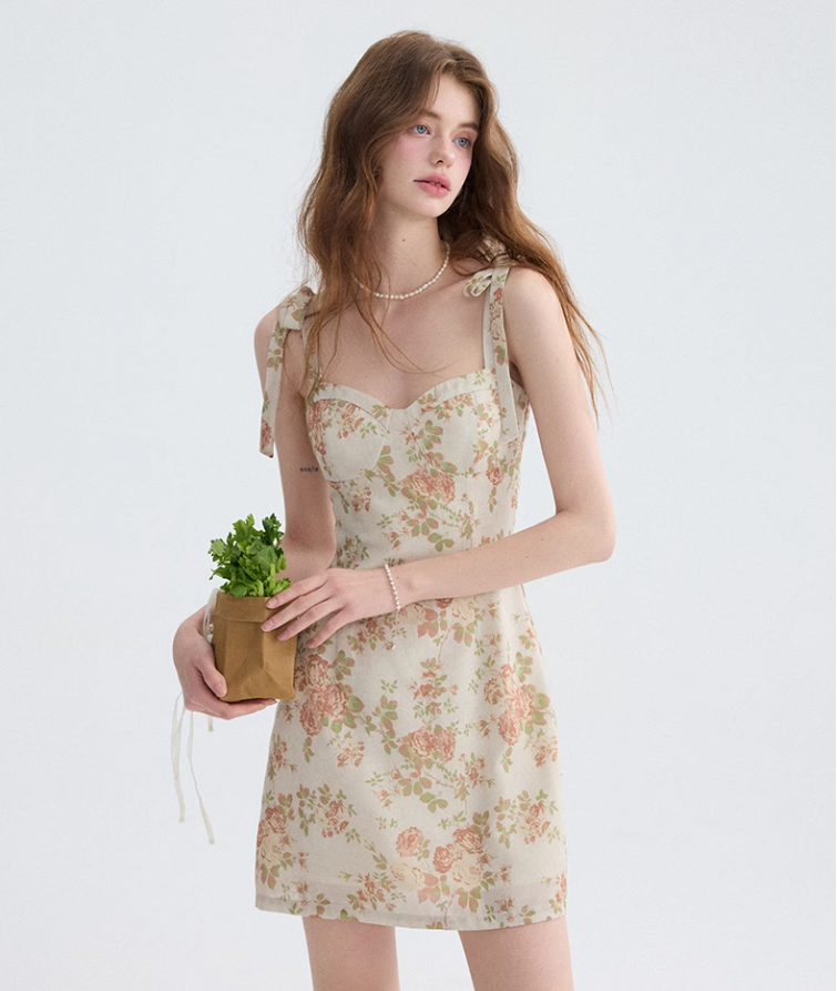 French floral suspender skirt short dress holiday wear short skirt R2707