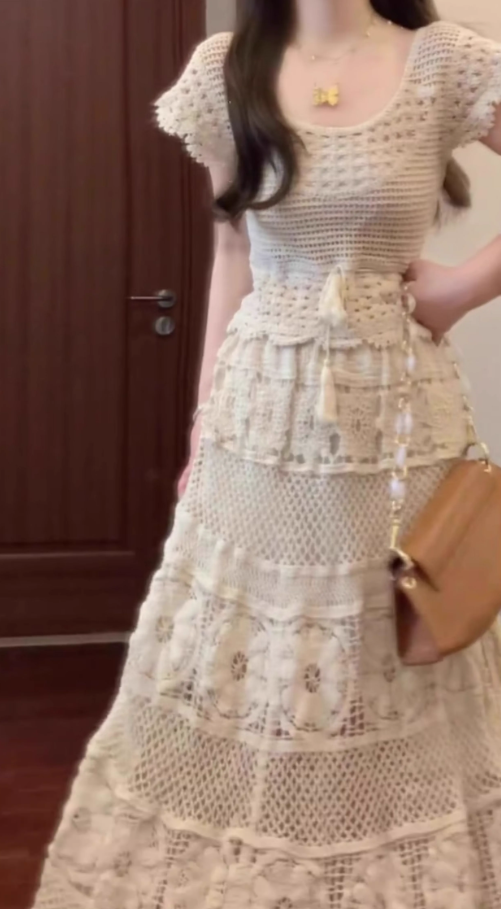 Pure outfit set casual green small flying sleeve top short skirt two-piece set R0835