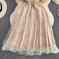 Light luxury heavy work stand collar embroidered lace waist slimming A-line dress long dress R0397
