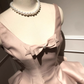 Ballet princess dress temperament, waist cinched mesh puffy skirt, pink suspender dress, homecoming dress R2996