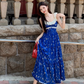 Lace stitching U-neck floral long dress French romantic holiday Klein blue suspender dress R1727