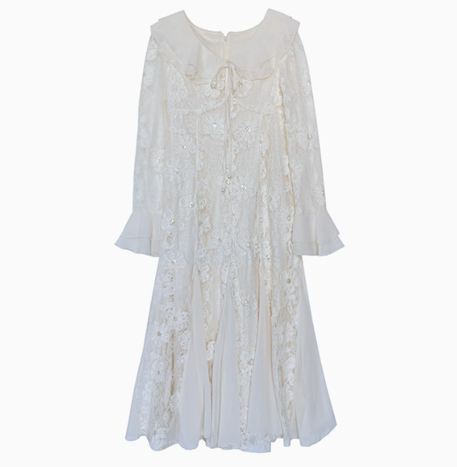 Temperament gentle style apricot long-sleeved dress super fairy fishtail skirt R1914