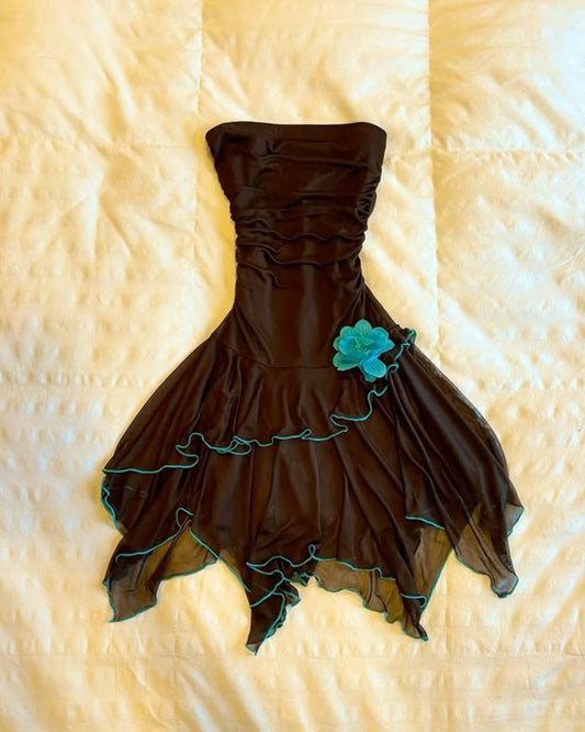 Dark Strapless Waisted Asymmetric Skirt Homecoming Dress R2784