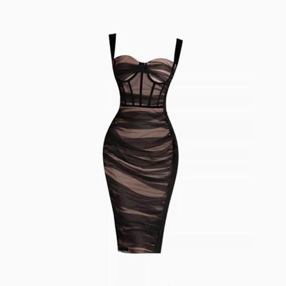 Royal sister style mesh suspender dress 2025 pleated waist hip slit skirt R1101