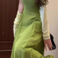 High-grade green square-neck suspender dress, gentle style, beautiful waist temperament long dress R0471