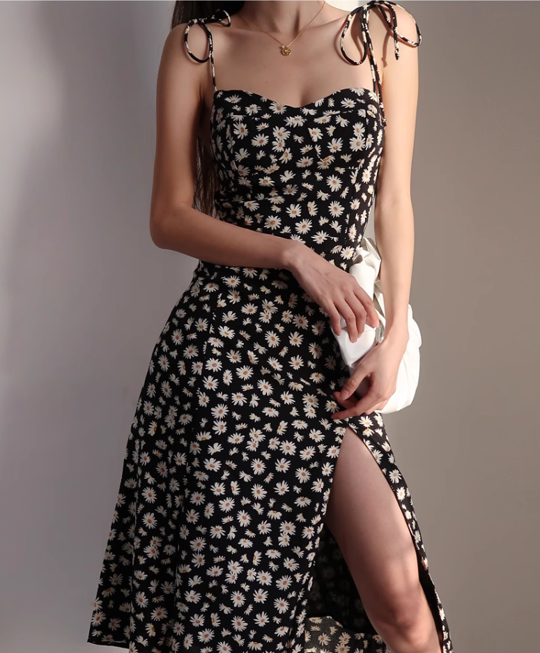 European and American slim fit slit dress retro long dress suspender dress R2859