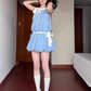 Gentle blue halter neck dress beautiful temperament waist bud short skirt R0872
