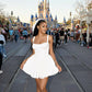 White suspender low-cut sexy A-line cute fluffy lace skirt homecoming dress R2447