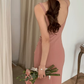 French sexy backless suspender dress slim fit high-end niche medium and long hip skirt R1449
