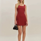 Summer French style U-neck sleeveless slim fit A-line short red suspender dress R2912