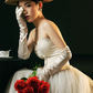 Off-white satin double row of beads wedding banquet dinner gloves     S6242
