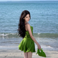 French green halter neck short skirt dopamine holiday style slim waist a-line dress R1631