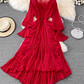 Spring super fairy seaside vacation ruffled high waist slim V-neck dress desert travel red long skirt R0329