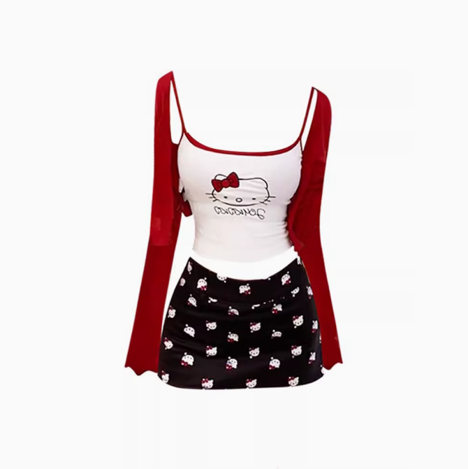 Sweet and spicy design printed sling cardigan 2025 pure desire style hip skirt suit R1047