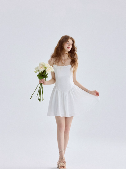 Mermaid Dream White Dress French Suspender Skirt Holiday Wear Short Skirt Skirt Women Summer R3427