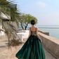 Retro temperament suspender dress beautiful waist slit long skirt R0572